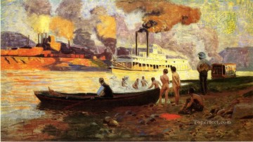Barco de vapor en el Ohio Thomas Pollock Anshutz Pinturas al óleo